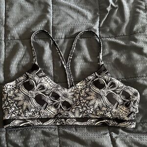 Constantly Varied Gear Skull Floral Sports Bra in Black and White